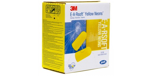Bouchons de protection auditive auriculaires EARSoft Yellow Neons, sans corde