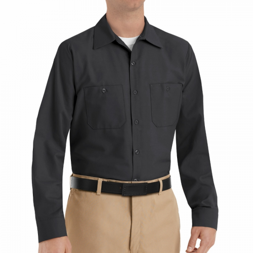 Chemise de travail à bouton noir pour homme manche longue